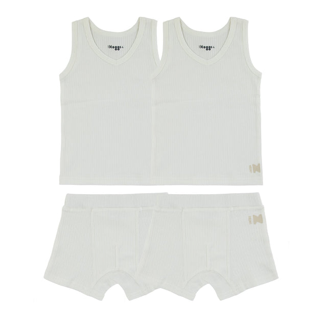 Ribbed White, Boy  (2 Sets) - HoneyBug 