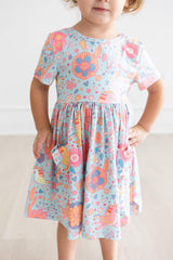 Blue Retro Unicorns S/S Pocket Twirl Dress