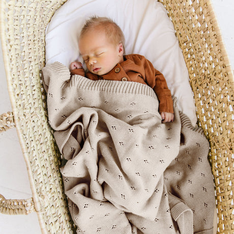 Organic Cotton Pointelle Baby Blanket - Beige