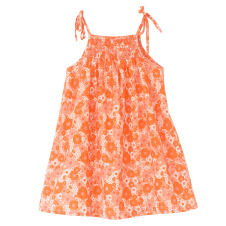 Girls' Shoulder-Tie Smocked Dress | Orange Meadow - HoneyBug 
