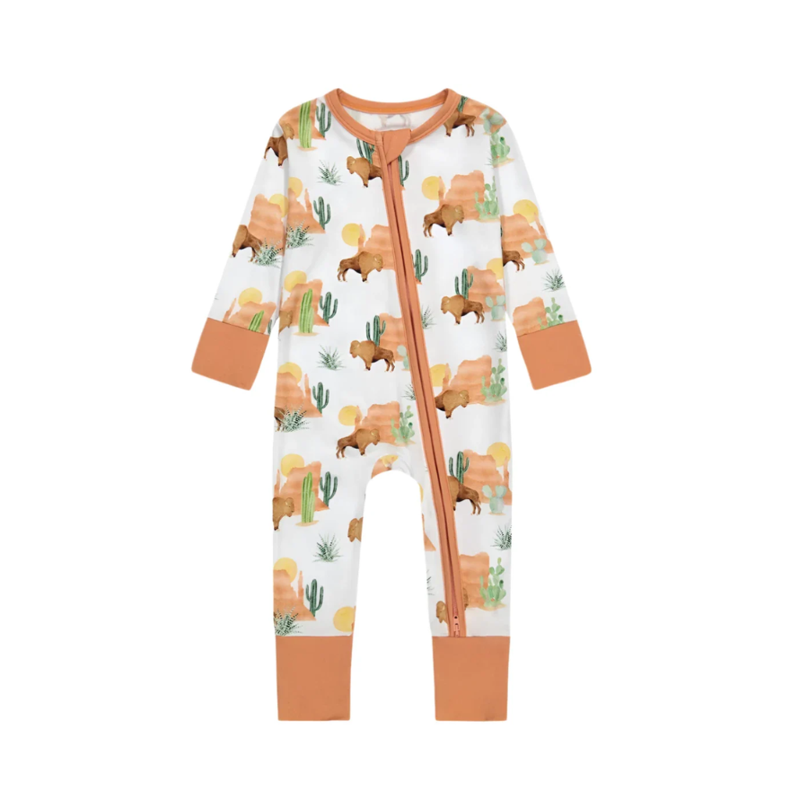 Bamboo One Piece Zip Pajama - Bison