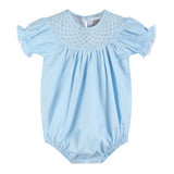 Blue and White Smocked Bubble Romper