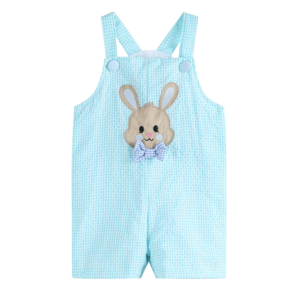 Blue Bow Tie Bunny Applique Shortalls