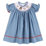 Blue Farm Animal Smocked Bishop Dress