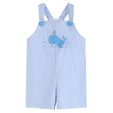 Blue Gingham Whale Overall Shortalls