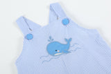 Blue Gingham Whale Overall Shortalls