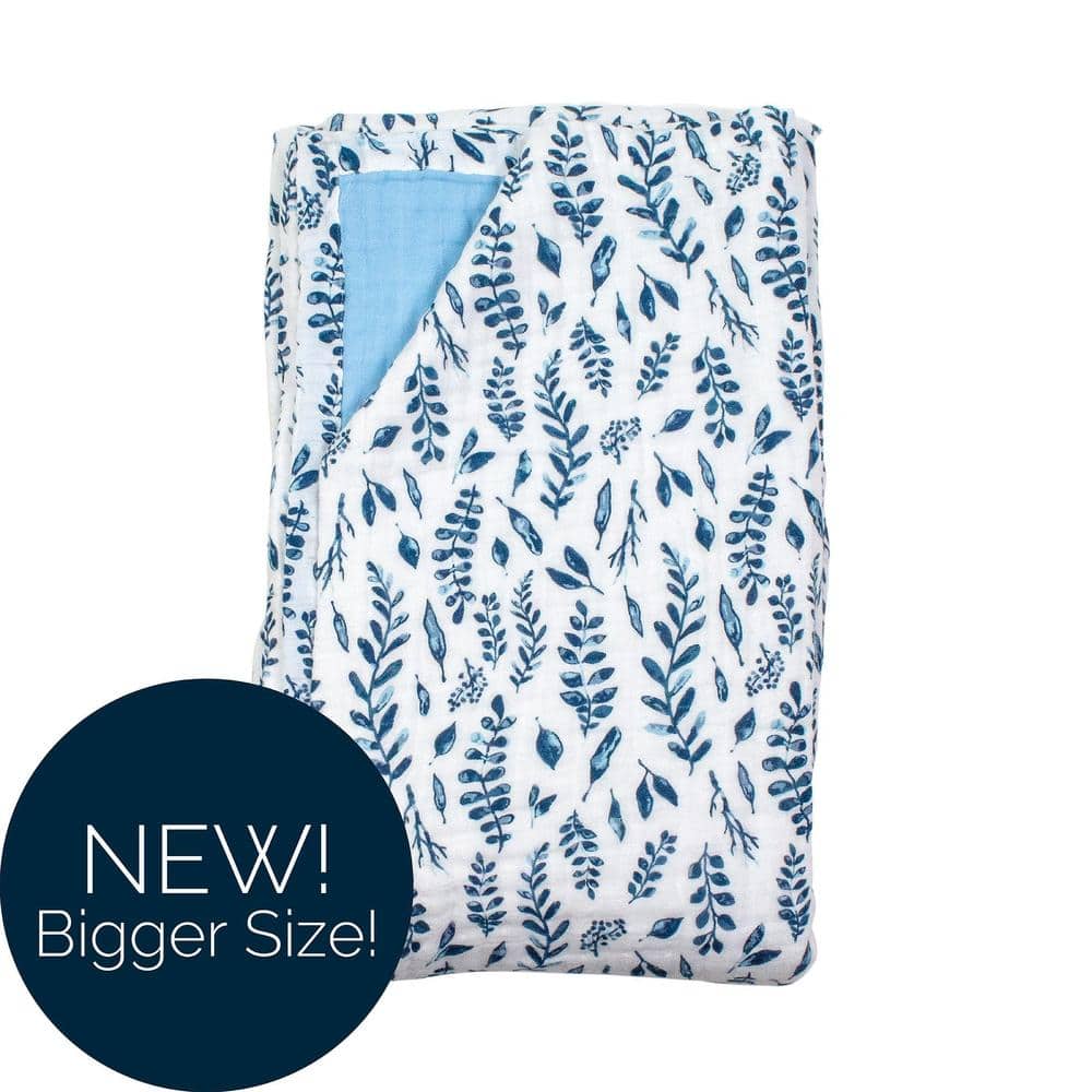 Blue Leaves + Cornflower Classic Muslin Super Snuggle Blanket - HoneyBug 