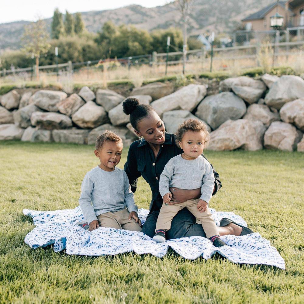 Blue Leaves + Cornflower Premium Cotton Snuggle Blanket - HoneyBug 