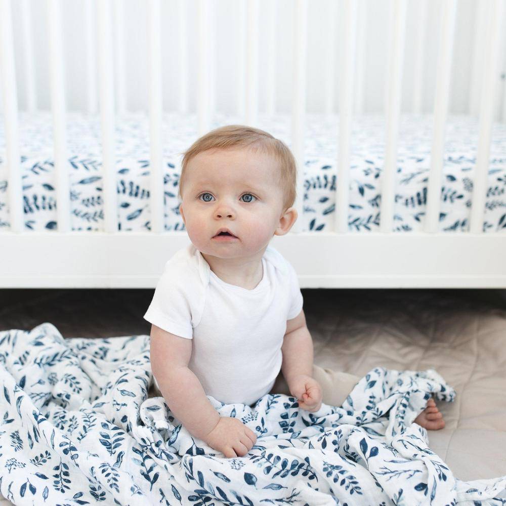 Blue Leaves Crib Sheet - HoneyBug 