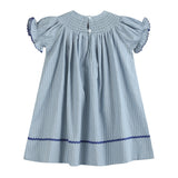 Blue Pinstripe Mallard Duck Smocked Bishop Dress
