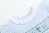 Blue Ruffled Crosses Smocked Dress