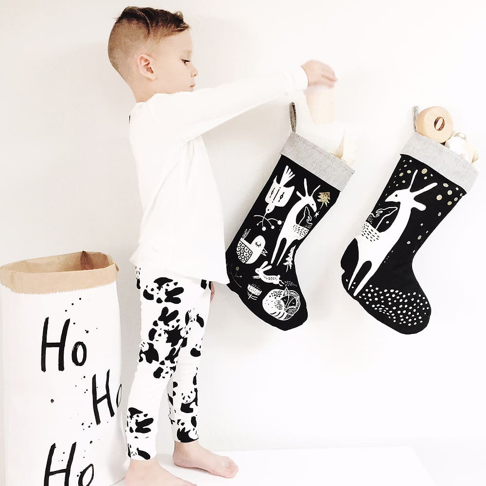 Winter Animals Stocking - Black on White - HoneyBug 