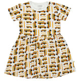 Stretchy Short Sleeve Twirl Dress - School Buses - HoneyBug 