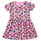 Stretchy Short Sleeve Twirl Dress - Butterflies - HoneyBug 