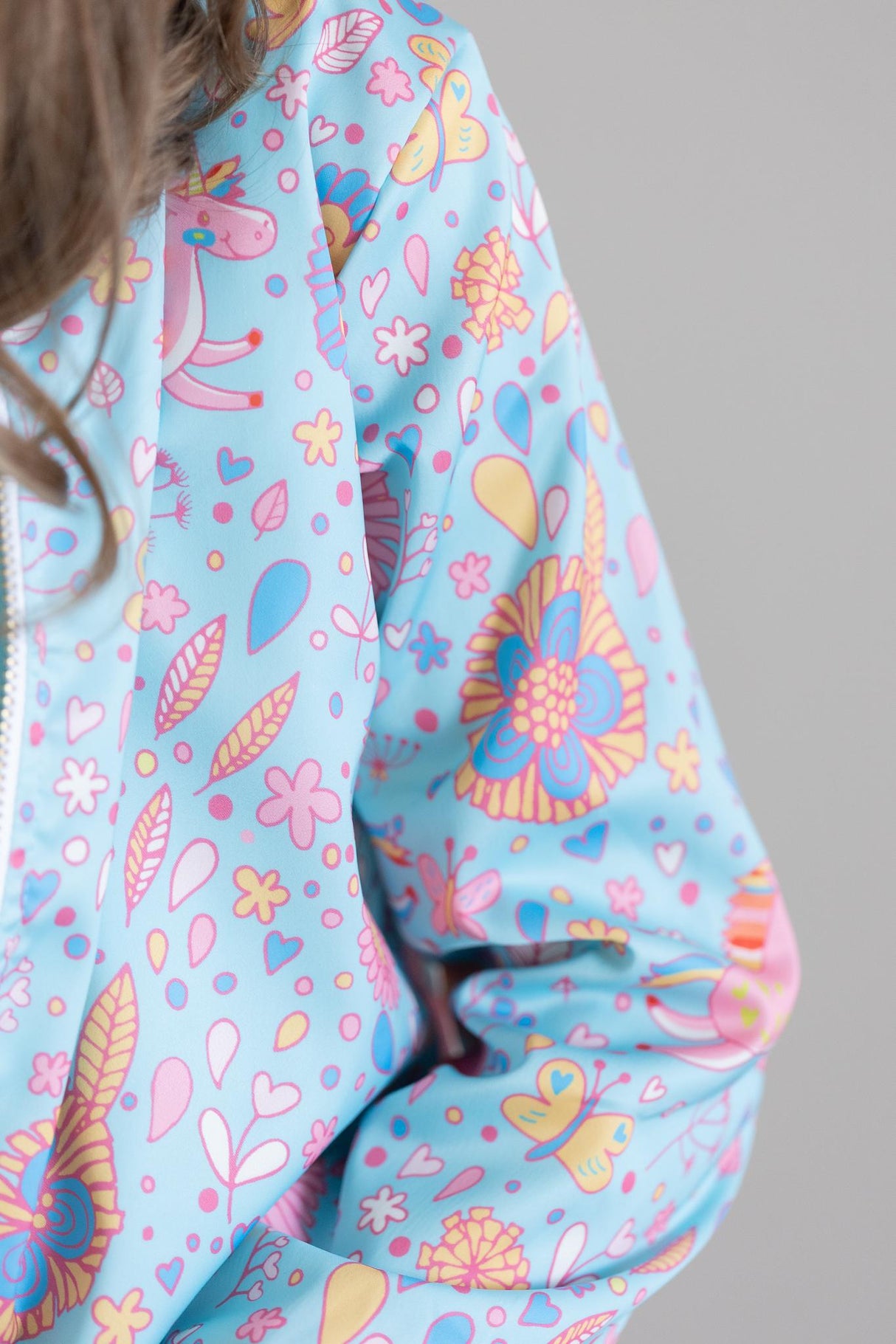 Blue Retro Unicorns Satin Jacket