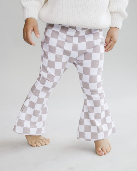 Checkered Flare Pants | Latte - HoneyBug 