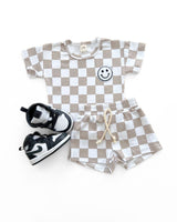 Checkered Shorts Set | Latte - HoneyBug 