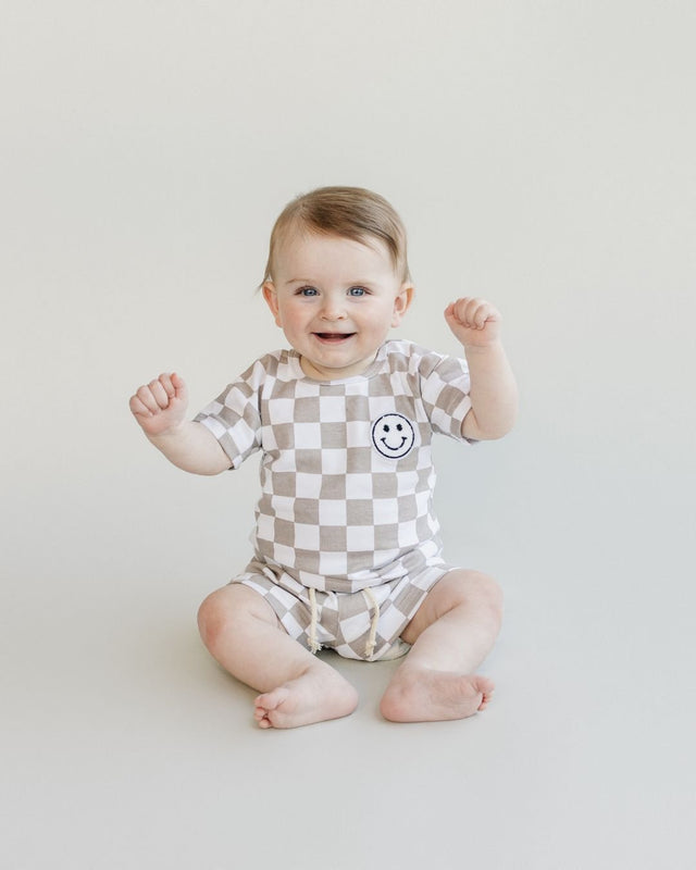Checkered Shorts Set | Latte - HoneyBug 