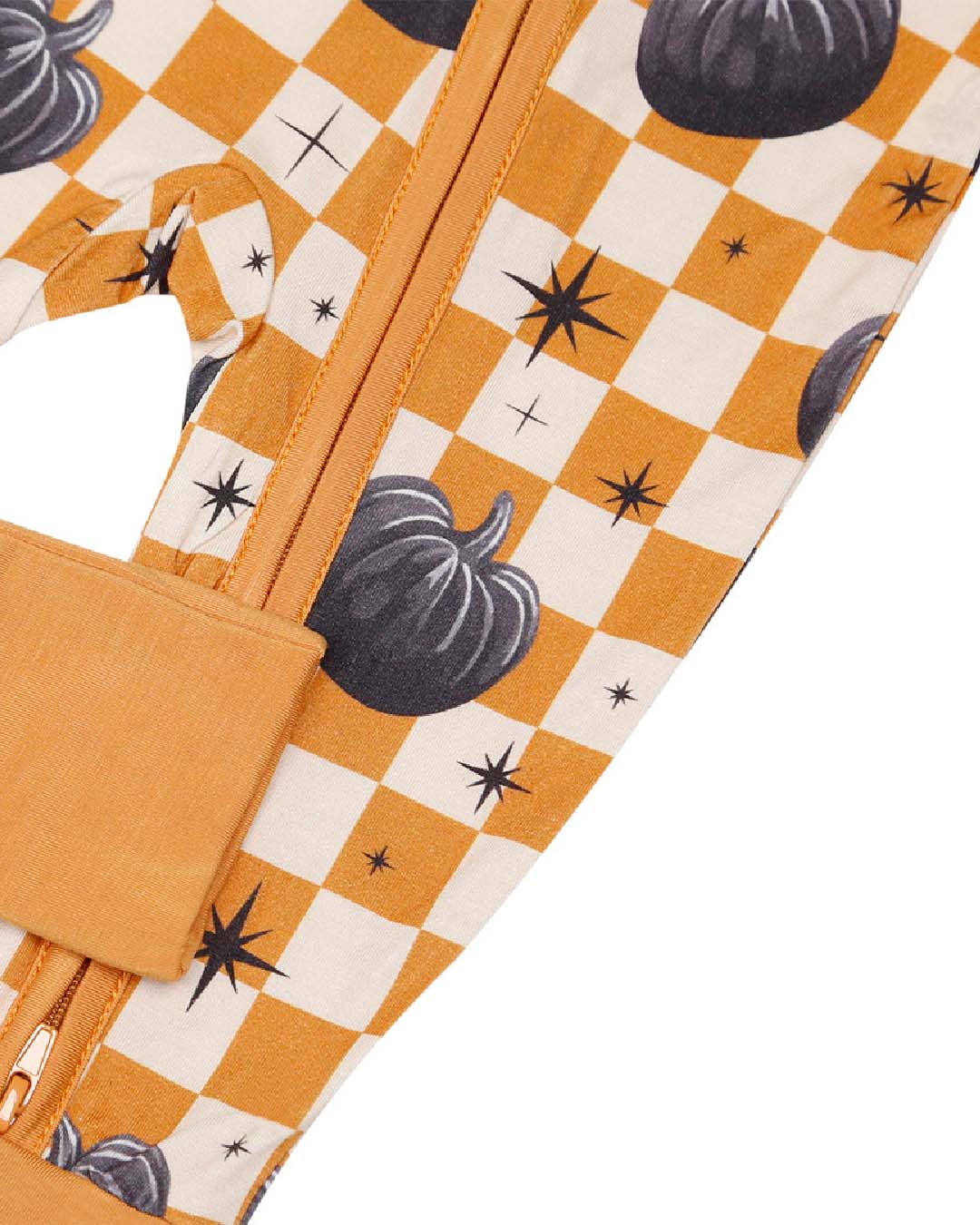 Bamboo Zip Romper | Checkered Pumpkin - HoneyBug 