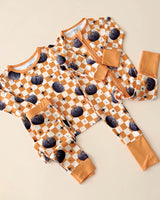 Bamboo Zip Romper | Checkered Pumpkin - HoneyBug 