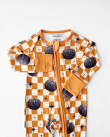 Bamboo Zip Romper | Checkered Pumpkin - HoneyBug 
