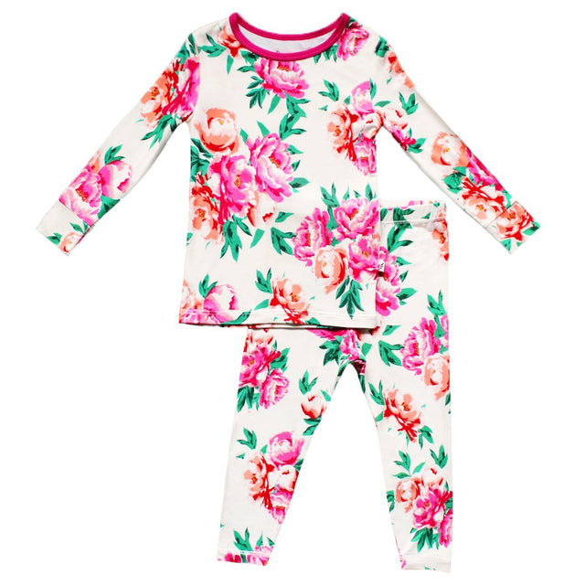 Cloud Peonies Long Sleeve Pajama Set (2T-10Y) - HoneyBug 