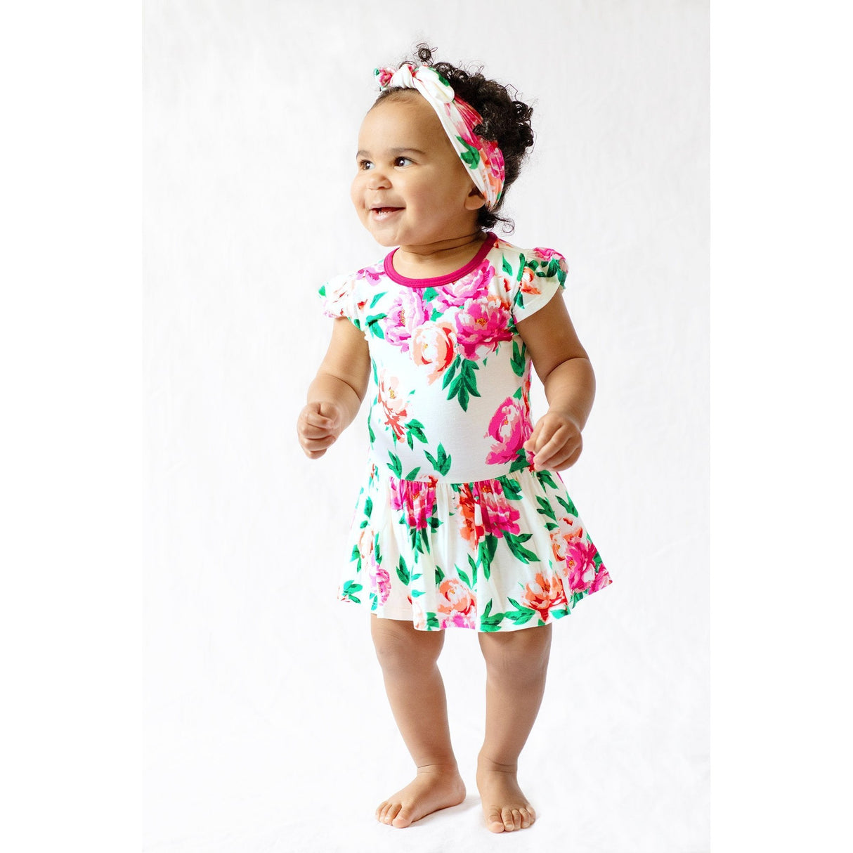 Cloud Peonies Twirling Bodysuit Dress (3-18m) - HoneyBug 