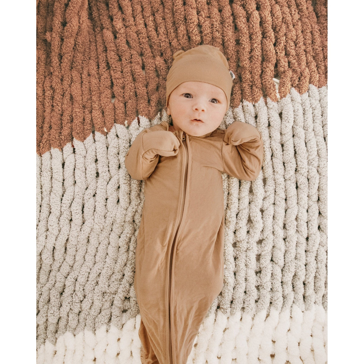 Coca Mocha Newborn Gown & Knot Hat Set - HoneyBug 