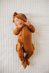 Ruffle 2 Way Zip Romper - Cognac