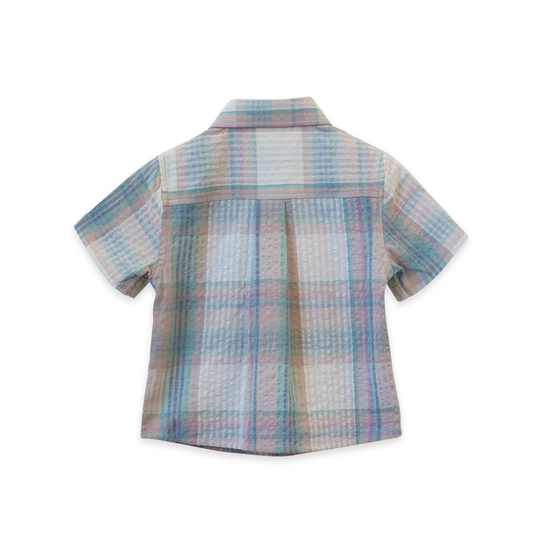Boys Collar Shirt - Arctic - blue Seersucker - HoneyBug 