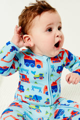 Soft & Stretchy Zipper Footie - Construction Blue - HoneyBug 