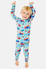 Long Sleeve Pajama Set - Construction Blue - HoneyBug 