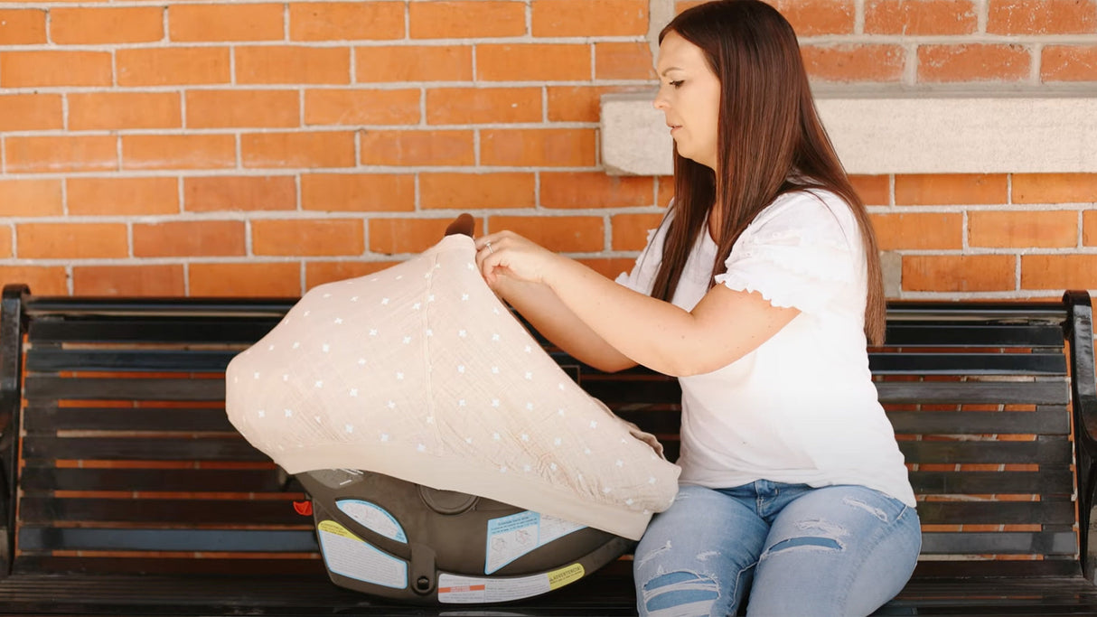 Cotton Muslin Car Seat Canopy - Dino Friends