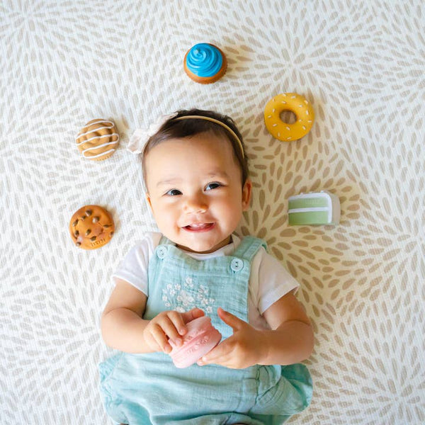 Natural Rubber Teether & Rattle - Macaroon - HoneyBug 