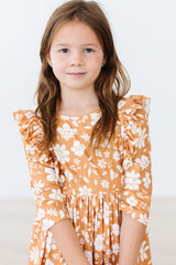 Golden Blooms Ruffle Twirl Dress