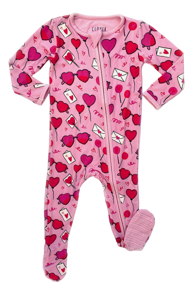 Soft & Stretchy Zipper Footie - Heart Party - HoneyBug 