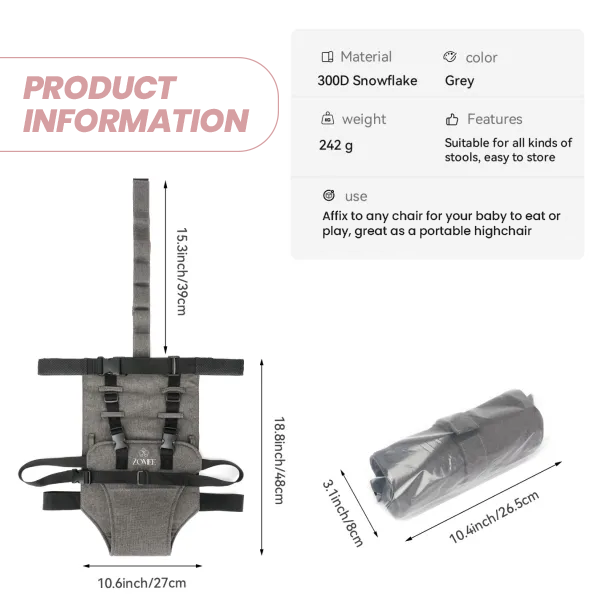 Portable Travel Highchair Harness - Adjusts to Any Chair, Made of Skin-Safe Materials for Baby