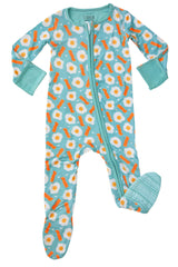 Soft & Stretchy Zipper Footie - Bacon & Eggs Blue - HoneyBug 