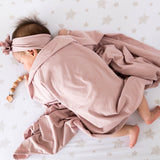 Jersey Knit Cotton Swaddle Blanket and Beanie Gift Set - Mauve Lavender - HoneyBug 