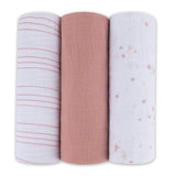 3 Pack Cotton Muslin Swaddle Blanket - Dusty Rose Stars - HoneyBug 