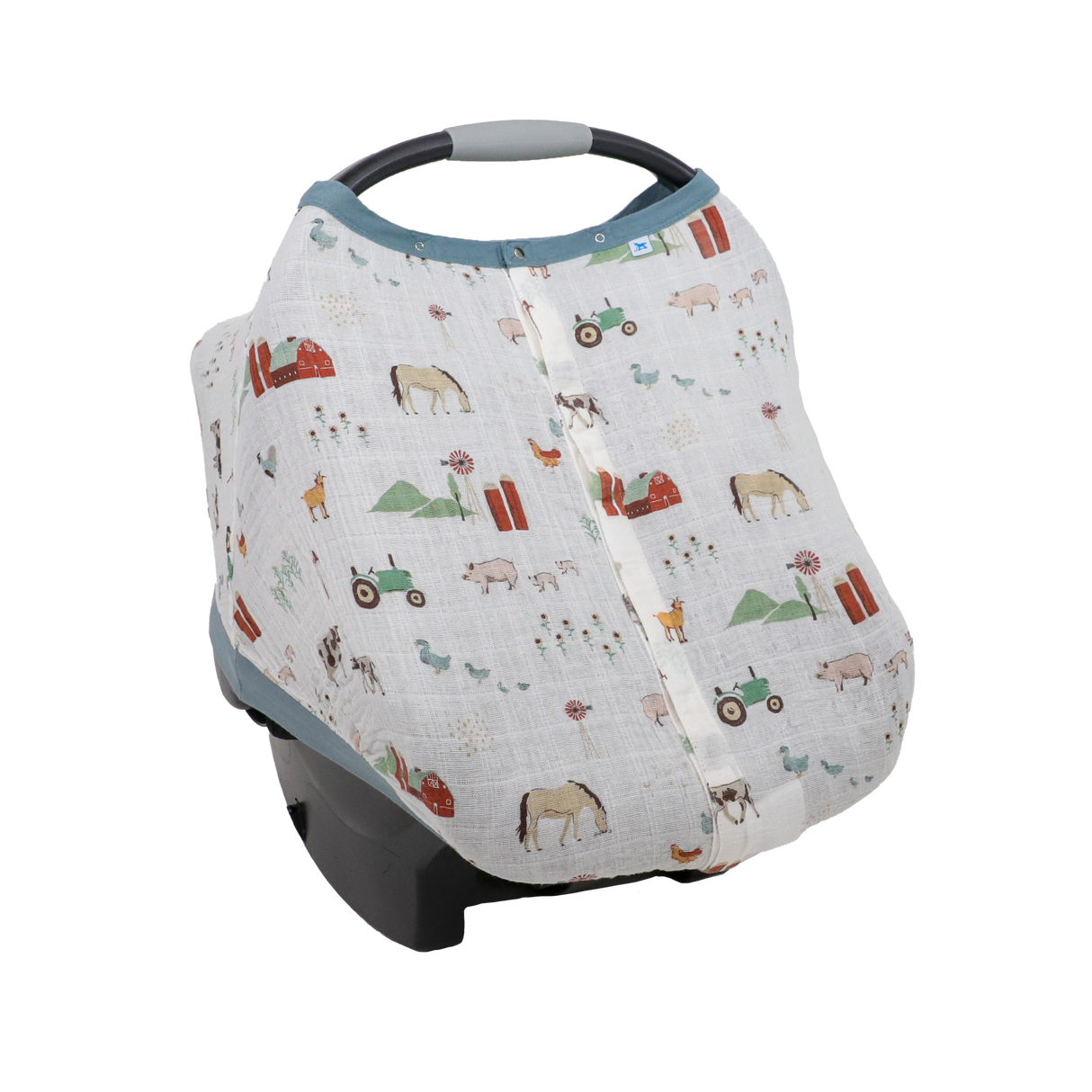 Cotton Muslin Car Seat Canopy - Farmyard