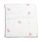 Pink Crown and Gray Oversized Bamboo Muslin Quilted Blanket