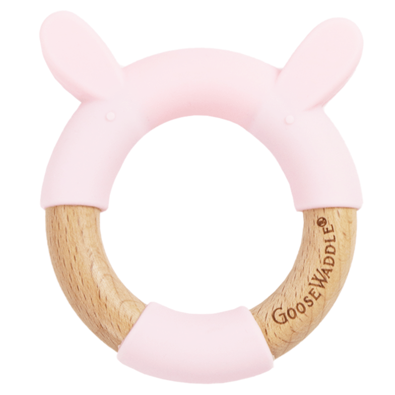 Pink Bunny Circle Bunny Head Teether Wooden + Silicone