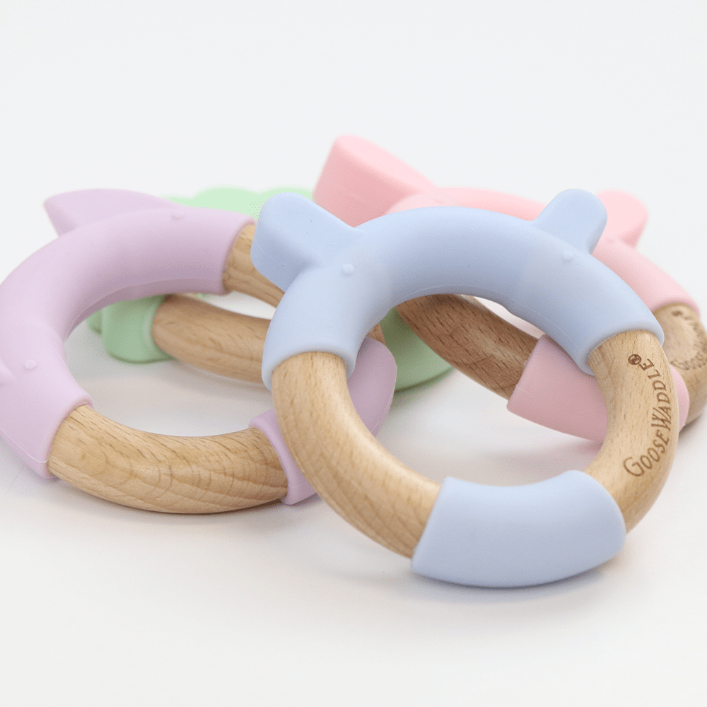 Pink Bunny Circle Bunny Head Teether Wooden + Silicone