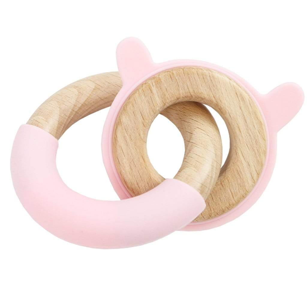 Pink Bunny Silicone + Wood Double Teether