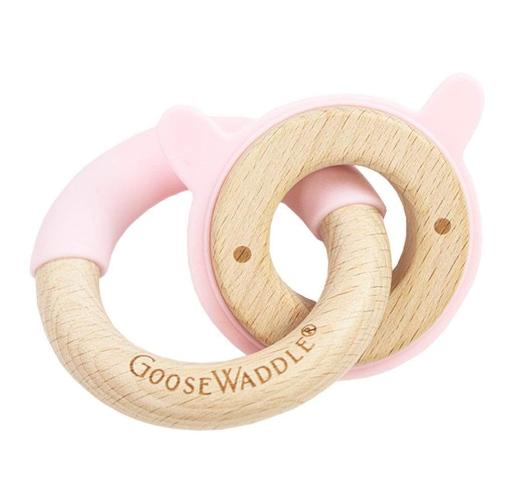 Pink Bunny Silicone + Wood Double Teether