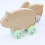 Mint Bear Silicone + Wood Teether with Wheels