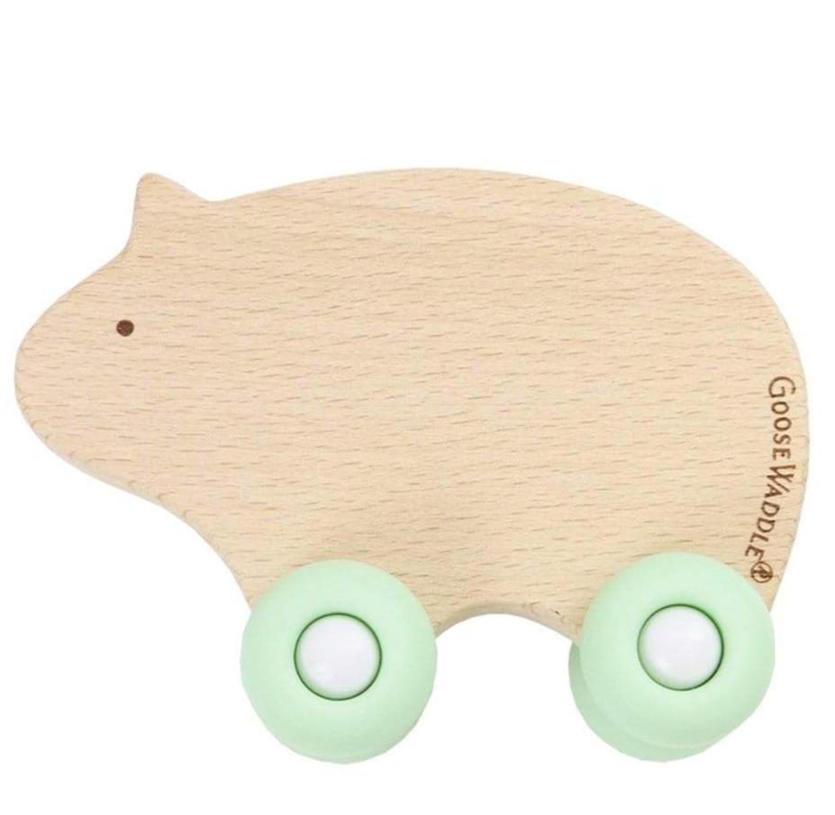 Mint Bear Silicone + Wood Teether with Wheels