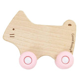 Pink Kitten Silicone + Wood Teether with Wheels