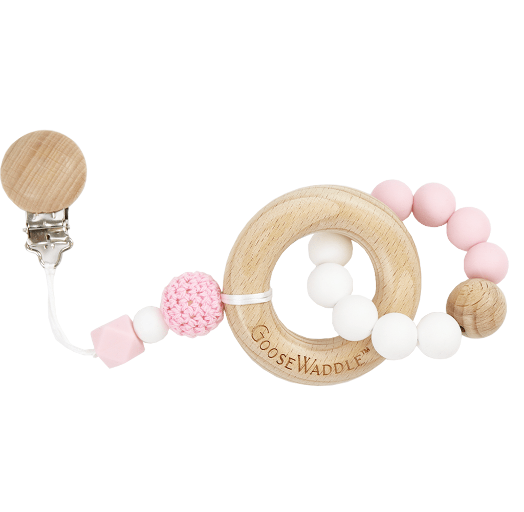 Wooden and Silicone Teether - Pink